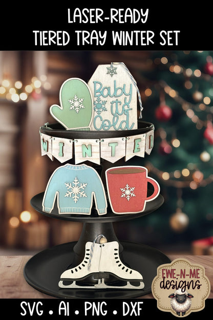 Winter Tiered Tray Six Designs SVG Set - Laser Cut SVG