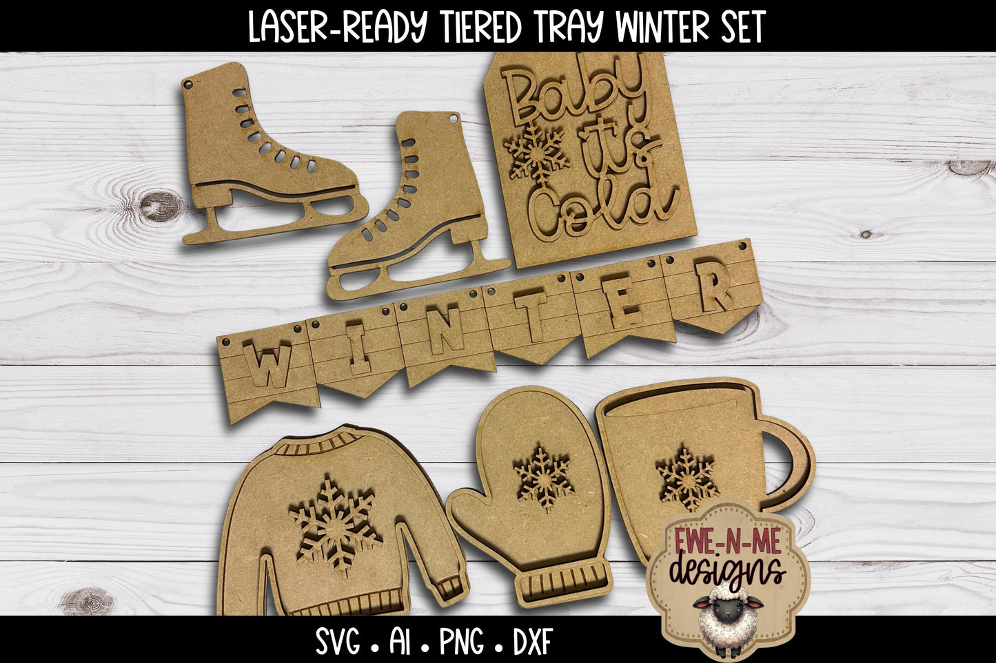 Winter Tiered Tray Six Designs SVG Set - Laser Cut SVG