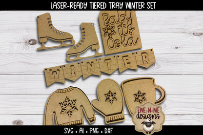 Winter Tiered Tray Six Designs SVG Set - Laser Cut SVG