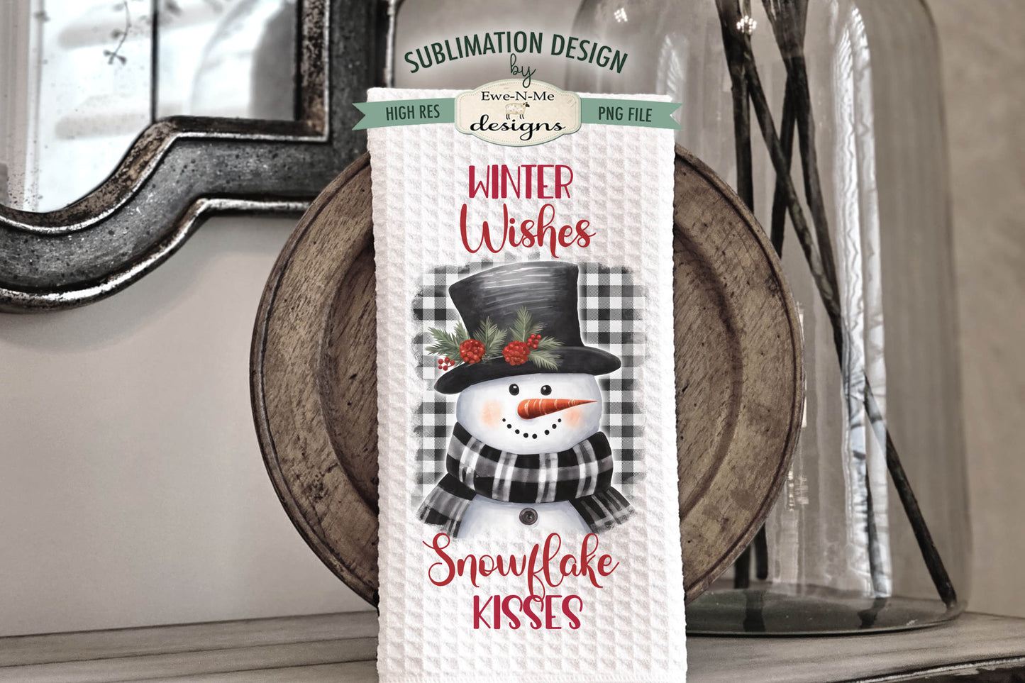 Buffalo Plaid Snowmen - Bundle of 5 - Kitchen Towel Sublimation Designs