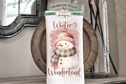 Pink Snowman with Knit Hats - Kitchen Towel Sublimation Designs