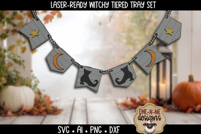 Cute Halloween Witch Tiered Tray Six Designs SVG Set - Laser Cut SVG