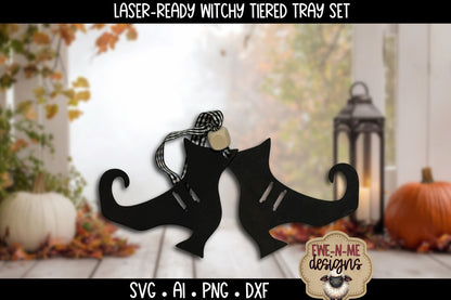 Cute Halloween Witch Tiered Tray Six Designs SVG Set - Laser Cut SVG