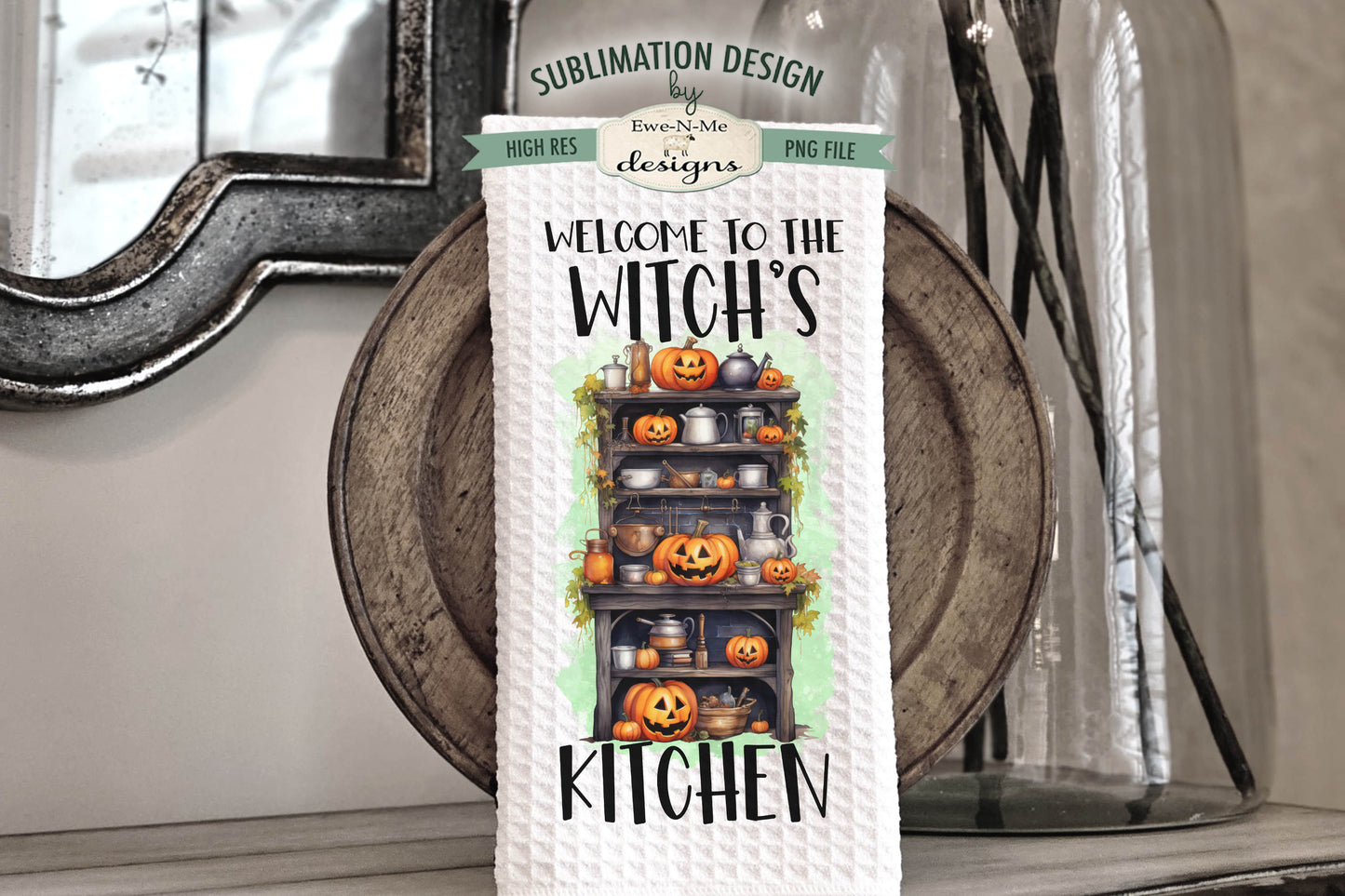 Halloween Kitchen Witch - Kitchen Towel Sublimation Designs