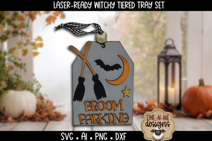 Cute Halloween Witch Tiered Tray Six Designs SVG Set - Laser Cut SVG