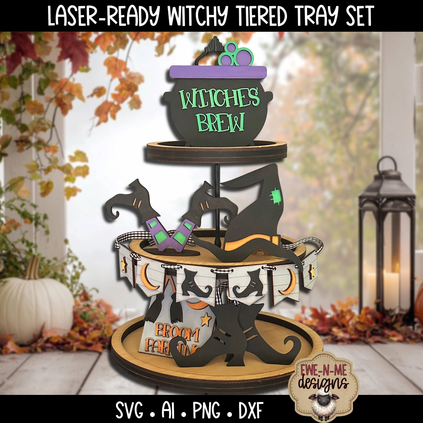 Cute Halloween Witch Tiered Tray Six Designs SVG Set - Laser Cut SVG