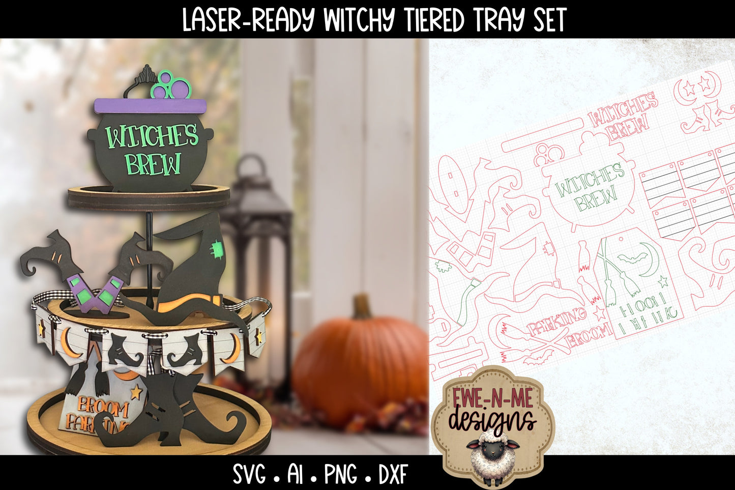 Cute Halloween Witch Tiered Tray Six Designs SVG Set - Laser Cut SVG
