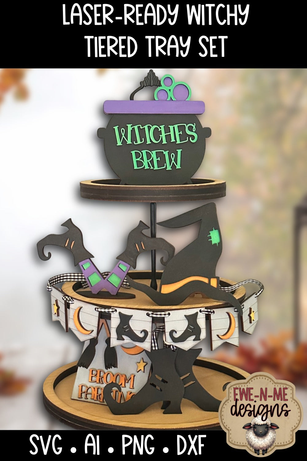 Cute Halloween Witch Tiered Tray Six Designs SVG Set - Laser Cut SVG
