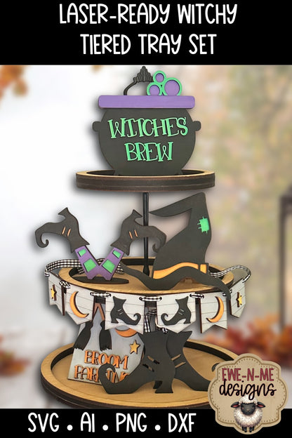 Cute Halloween Witch Tiered Tray Six Designs SVG Set - Laser Cut SVG
