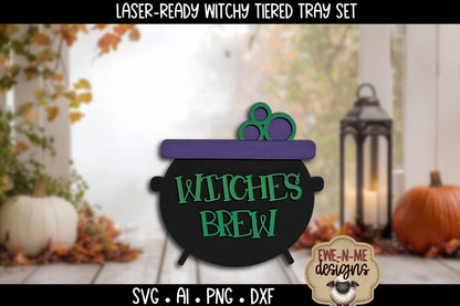Cute Halloween Witch Tiered Tray Six Designs SVG Set - Laser Cut SVG