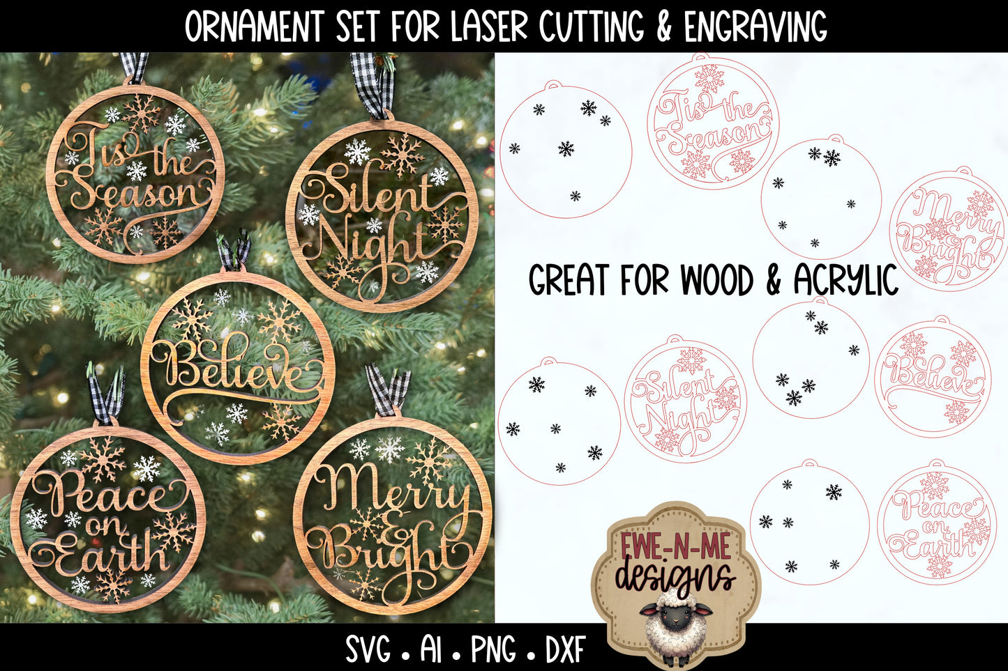 Christmas Words Ornaments | Laser Cut SVG Files