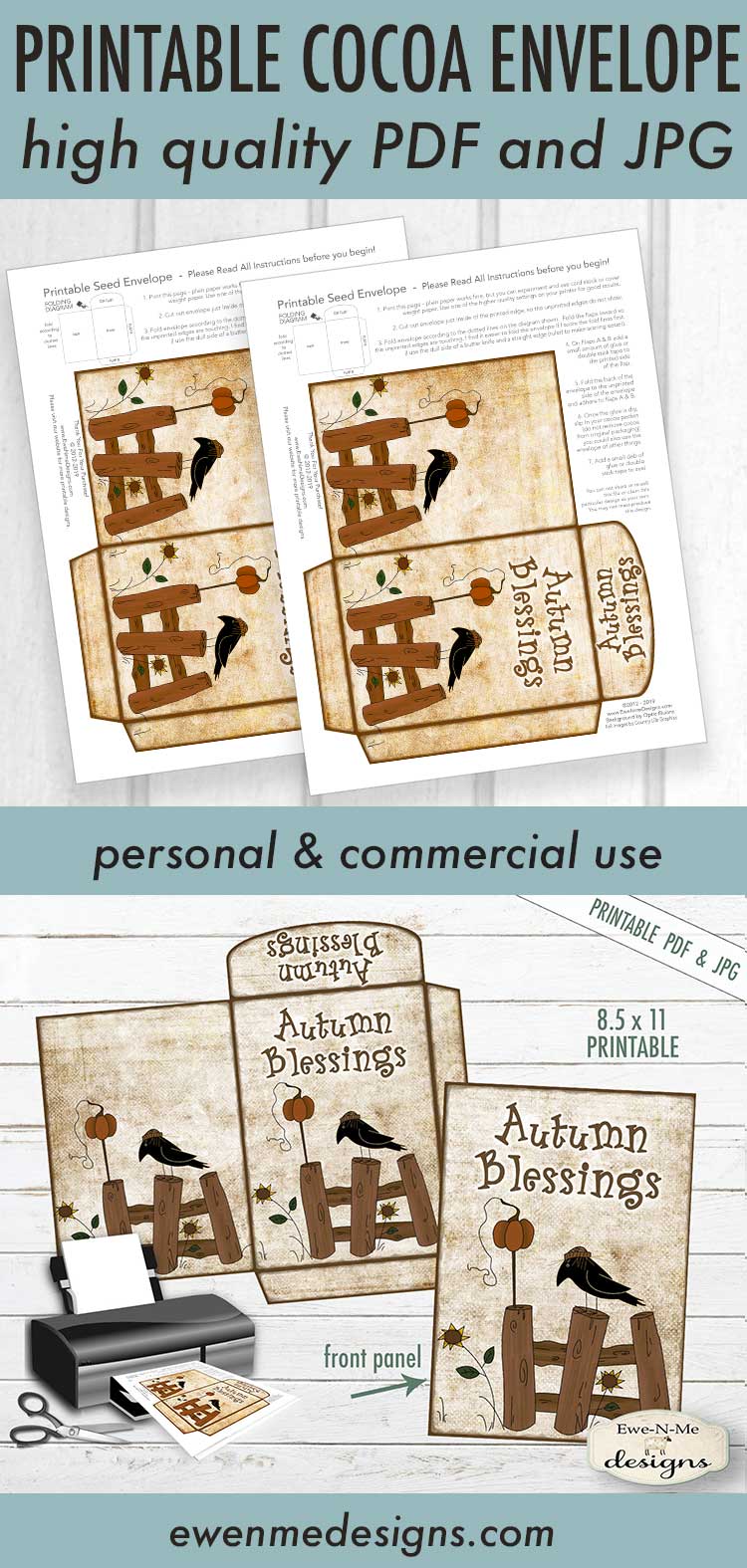 Autumn Blessings - Cocoa/Seed Envelope - PRINTABLE