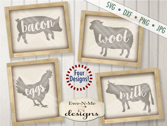 Bacon Eggs Milk Wool Farm Animals - SVG