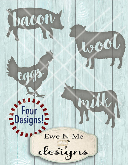Bacon Eggs Milk Wool Farm Animals - SVG
