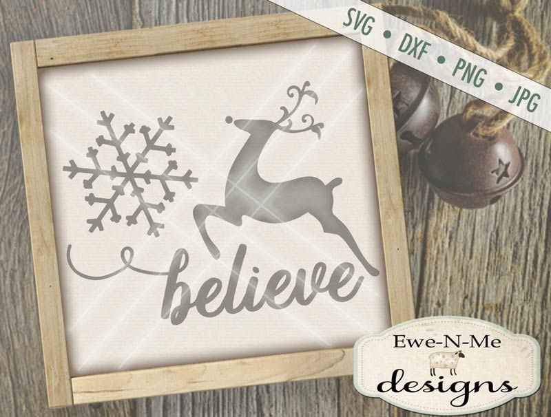 Believe - Reindeer Snowflake - SVG