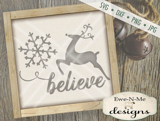 Believe - Reindeer Snowflake - SVG