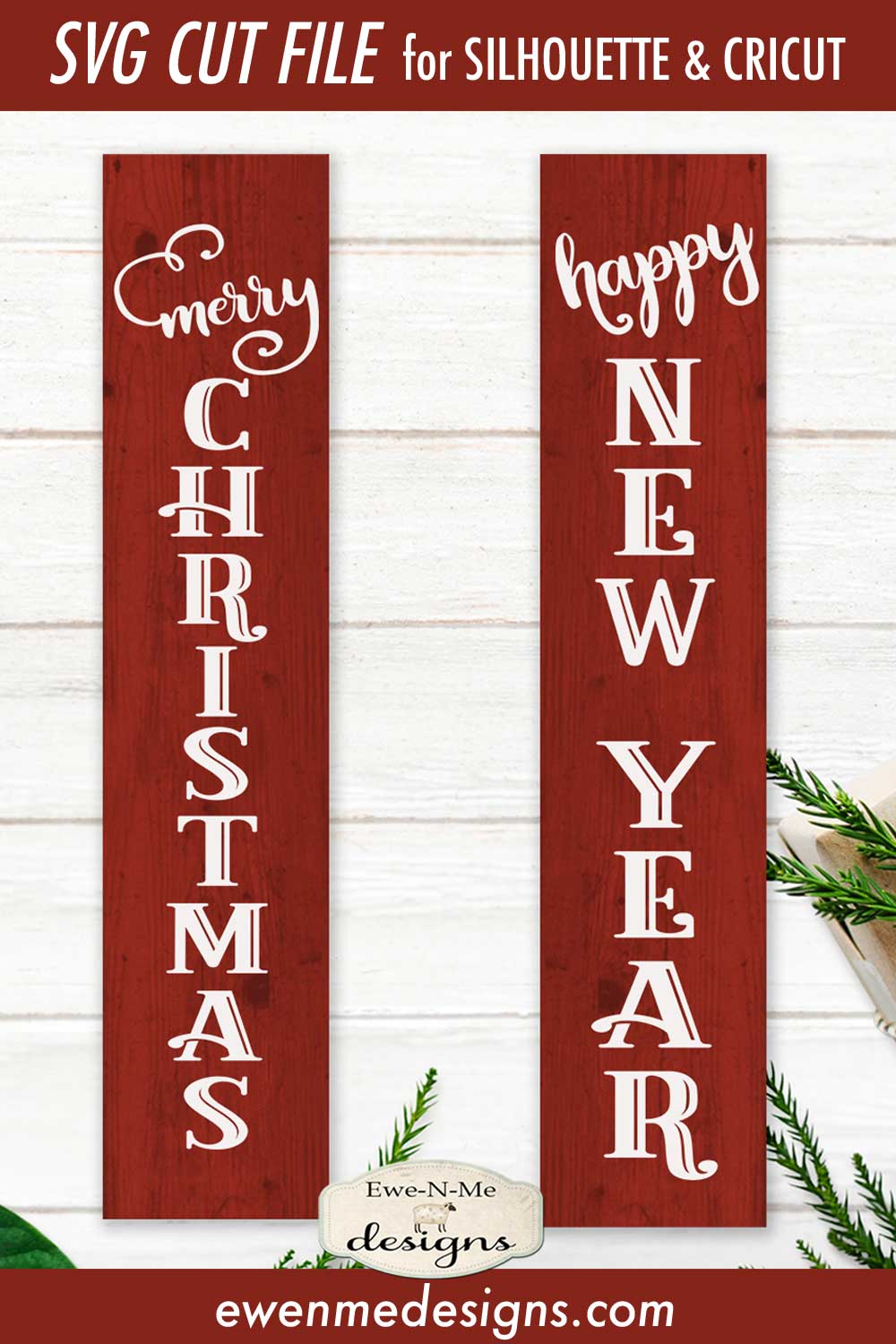 Merry Christmas - Happy New Year Vertical - SVG