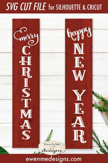 Merry Christmas - Happy New Year Vertical - SVG