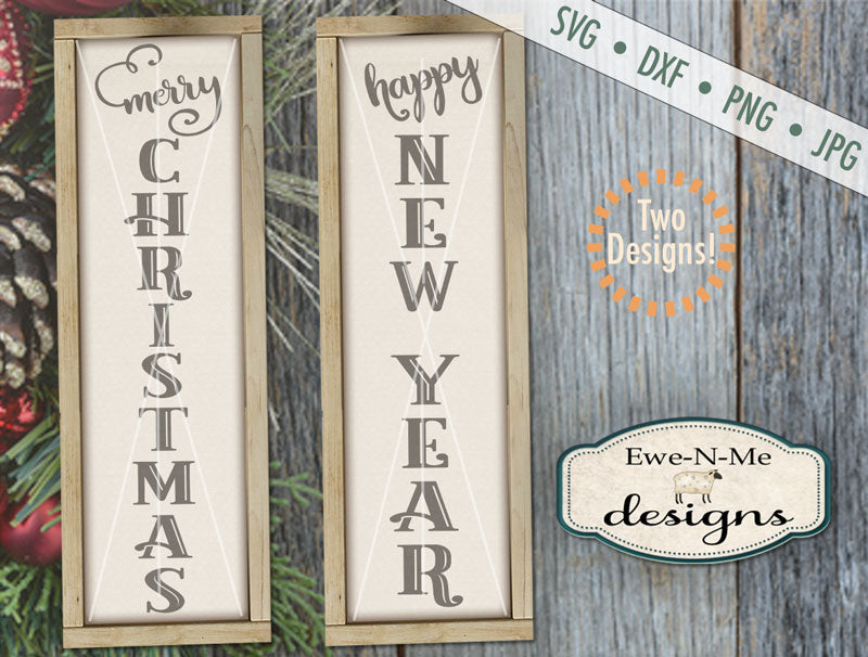 Merry Christmas - Happy New Year Vertical - SVG