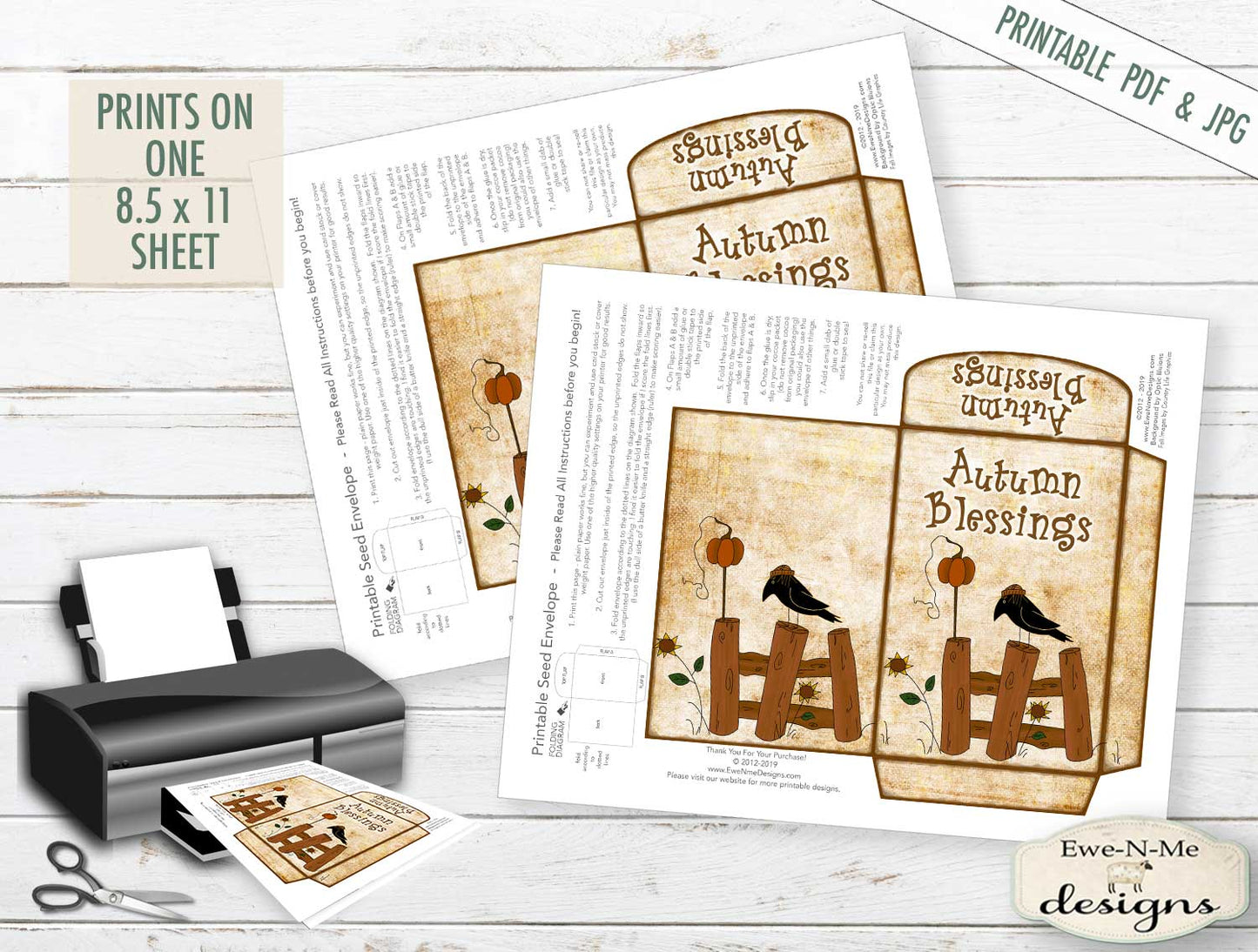 Autumn Blessings - Cocoa/Seed Envelope - PRINTABLE