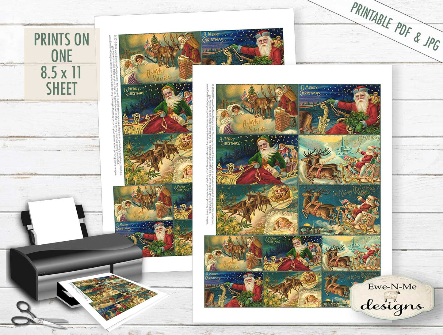 Santa's Sleigh Collage Sheet  - PRINTABLE