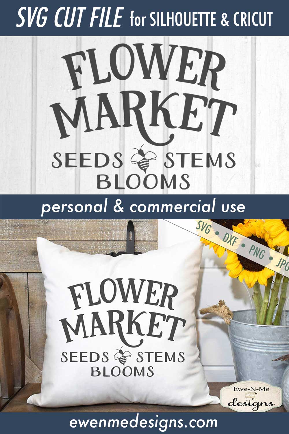 Flower Market - Seeds Stems Blooms - Bee - SVG