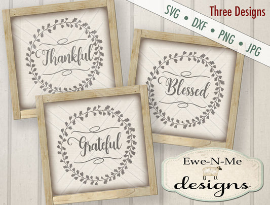 Grateful Thankful Blessed Wreath Bundle - SVG