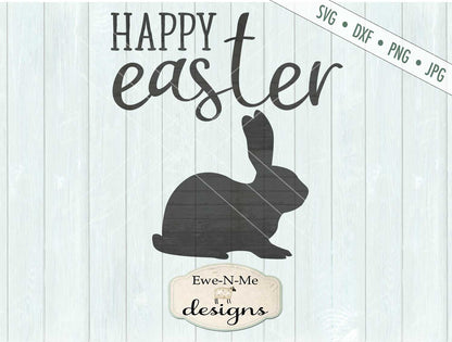 Happy Easter with Bunny Silhouette - SVG