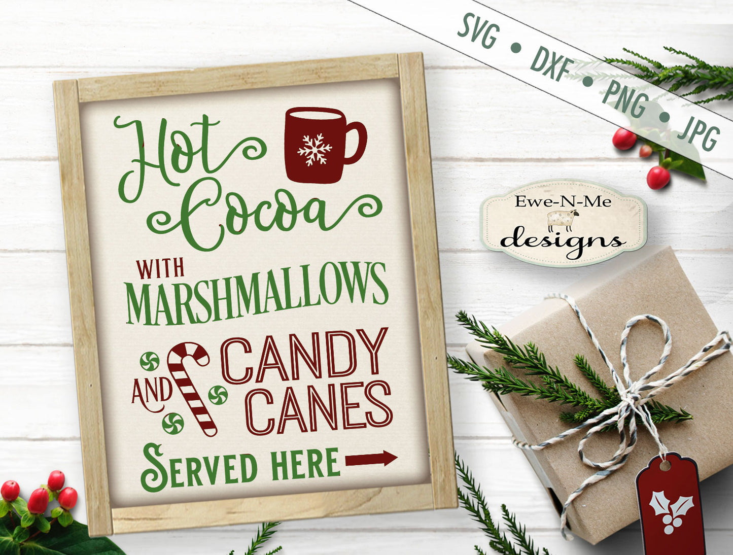 Hot Cocoa Marshmallow Candy Canes - SVG