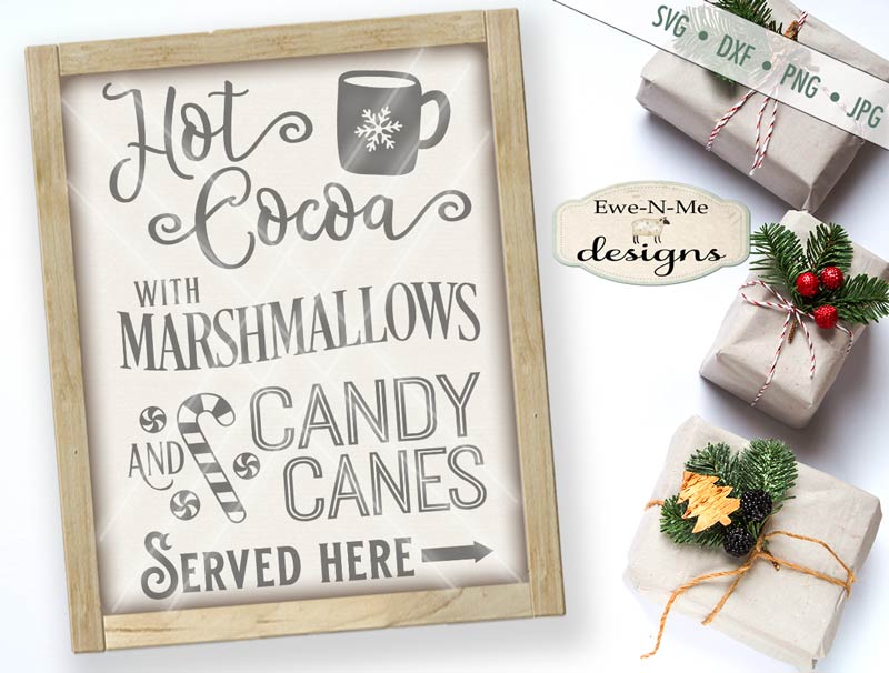 Hot Cocoa Marshmallow Candy Canes - SVG
