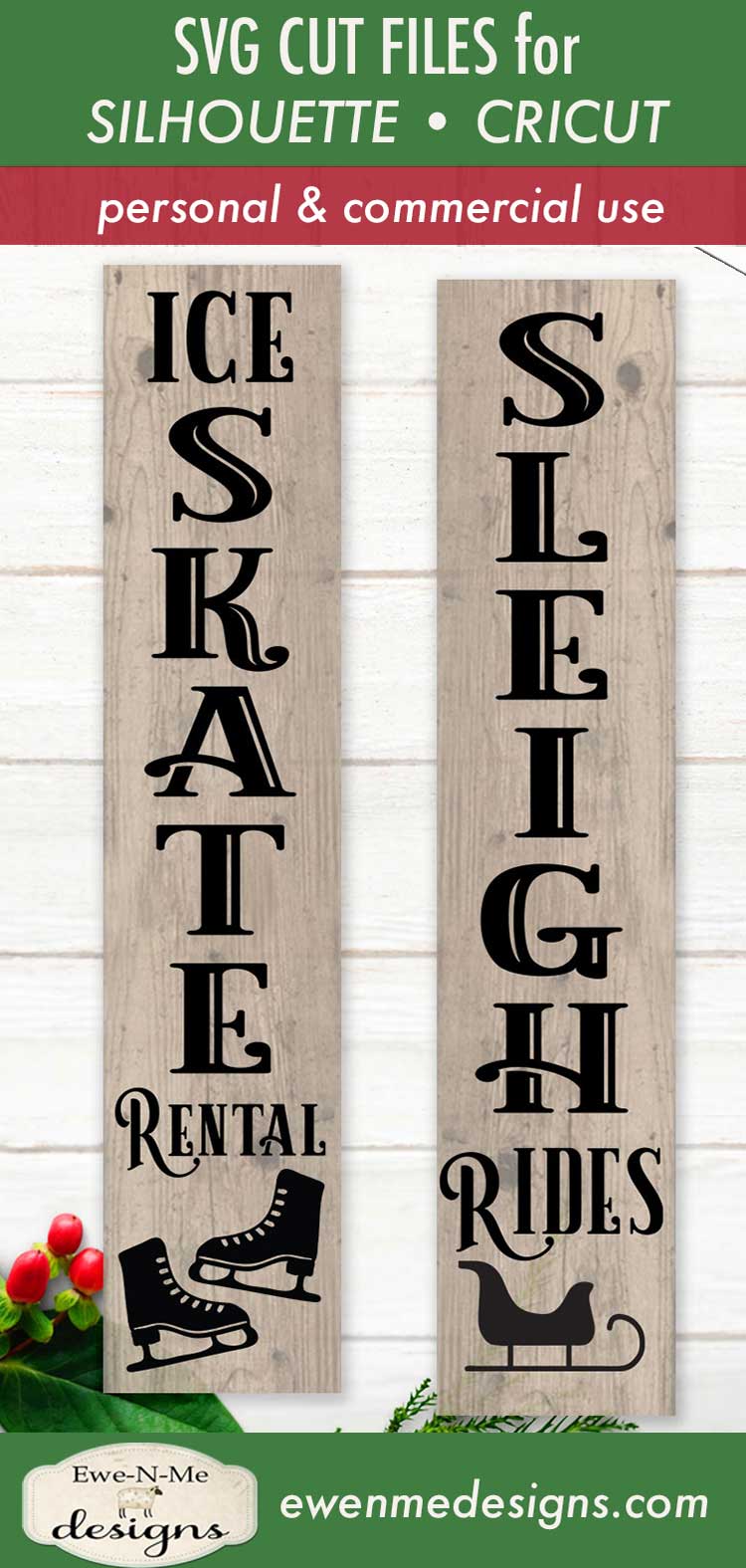 Sleigh Rides - Skate Rental - Vertical Christmas - SVG