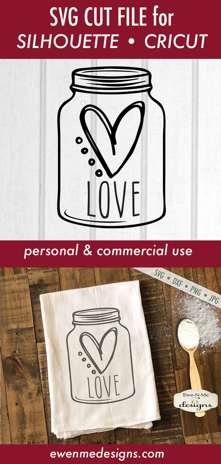 Love Heart - Valentine - Mason Jar - SVG