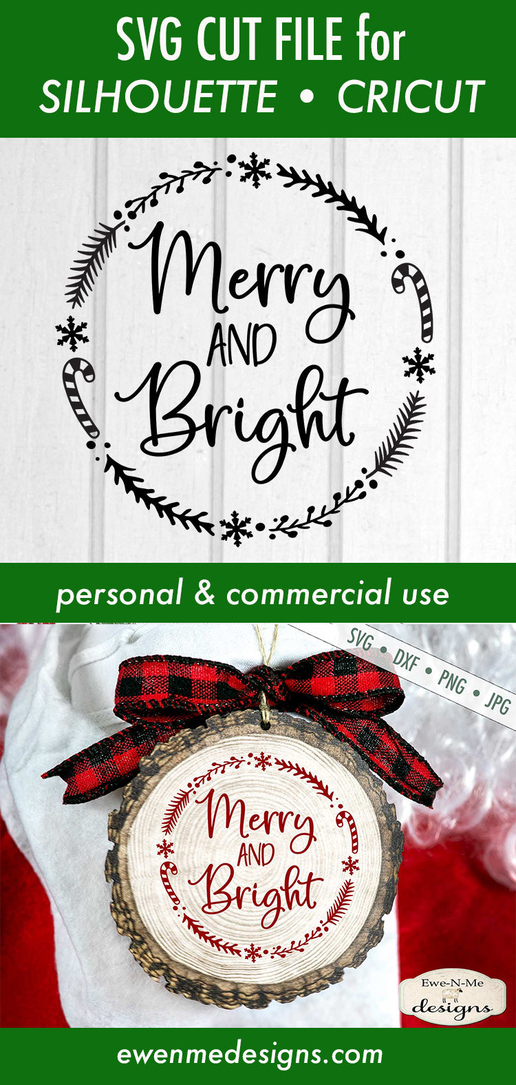 Merry and Bright - Christmas - Wreath - SVG