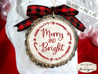 Merry and Bright - Christmas - Wreath - SVG