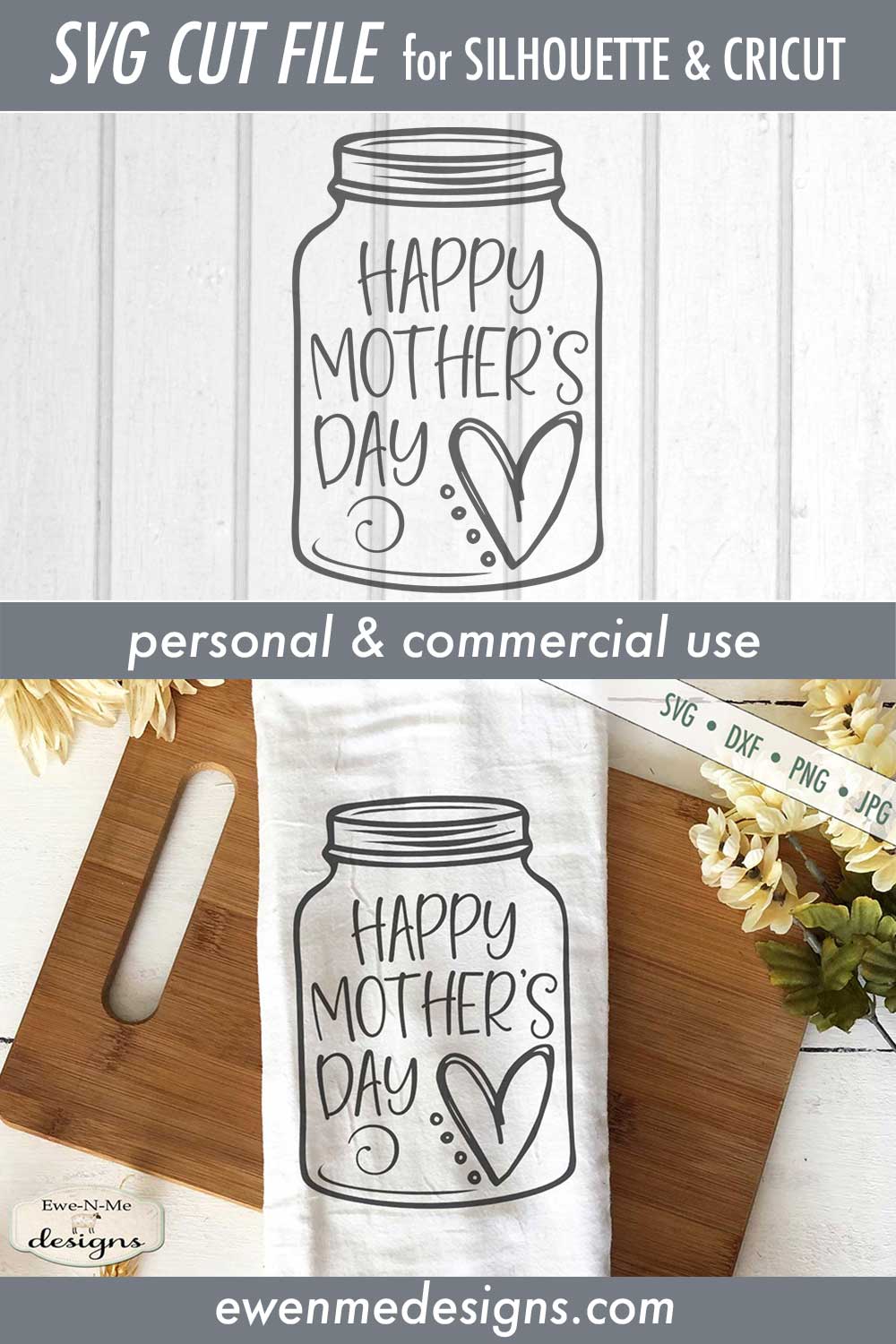 Happy Mothers Day - Heart Mason Jar - SVG