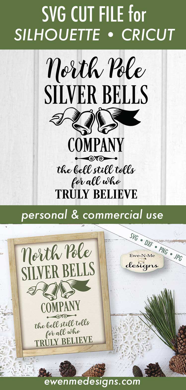 North Pole Silver Bells - Christmas - SVG