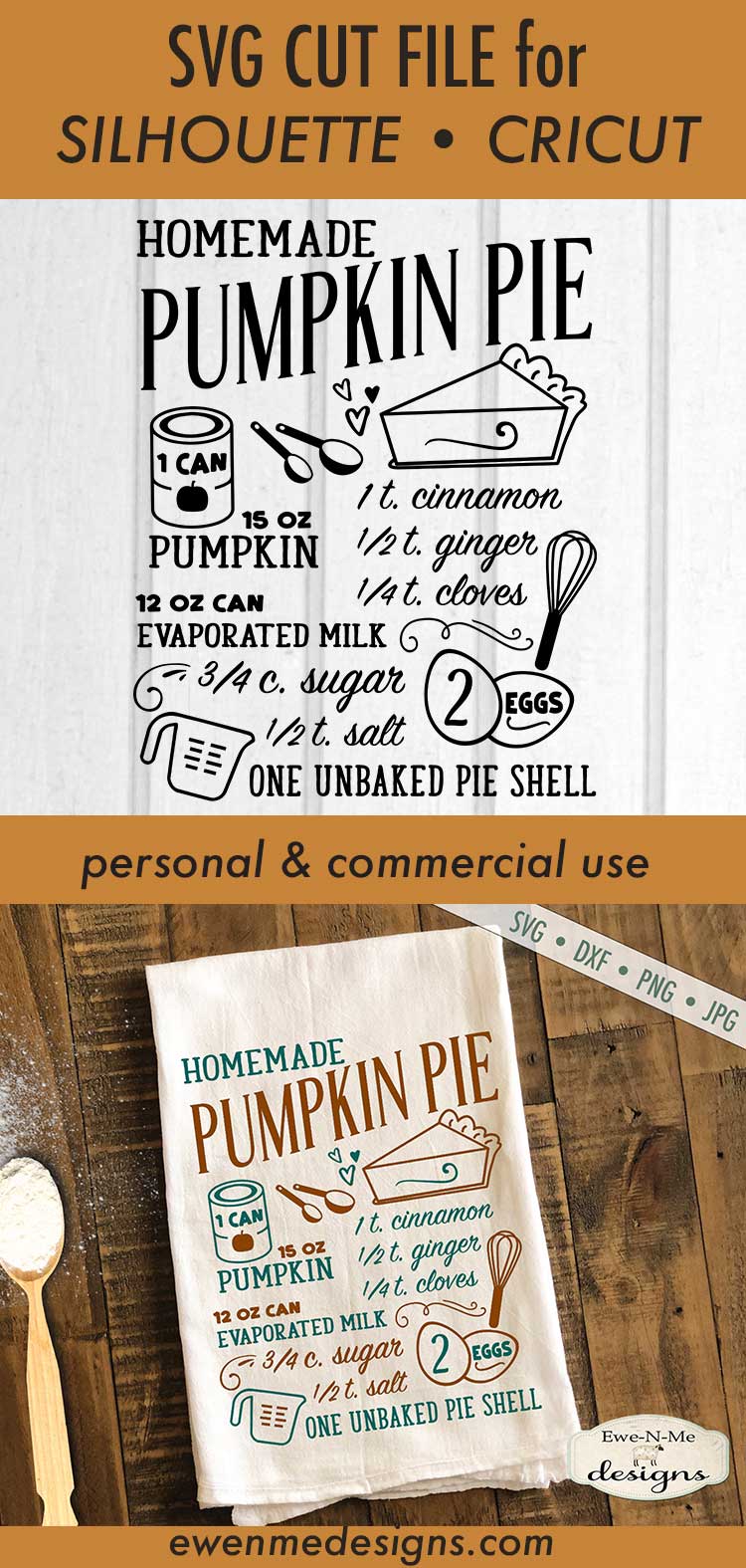 Pumpkin Pie Recipe - Fall - SVG