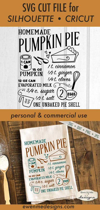 Pumpkin Pie Recipe - Fall - SVG
