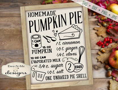 Pumpkin Pie Recipe - Fall - SVG