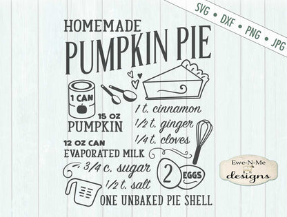 Pumpkin Pie Recipe - Fall - SVG