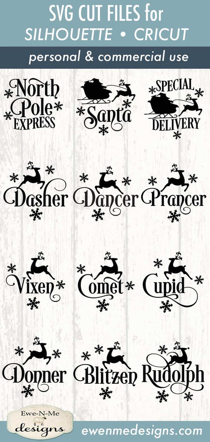 Reindeer Names Bundle - North Pole Santa Christmas - SVG