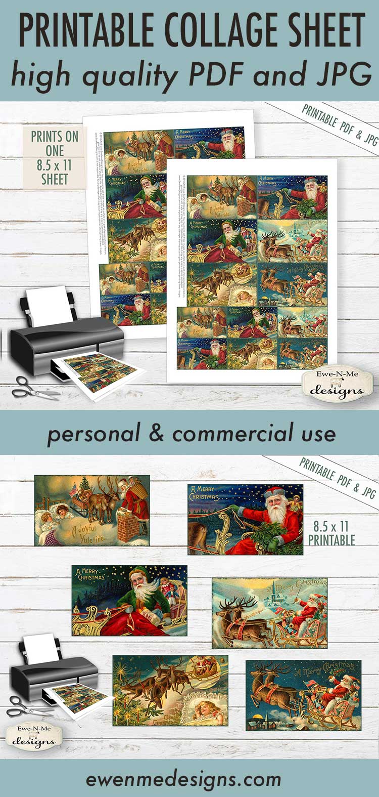 Santa's Sleigh Collage Sheet  - PRINTABLE