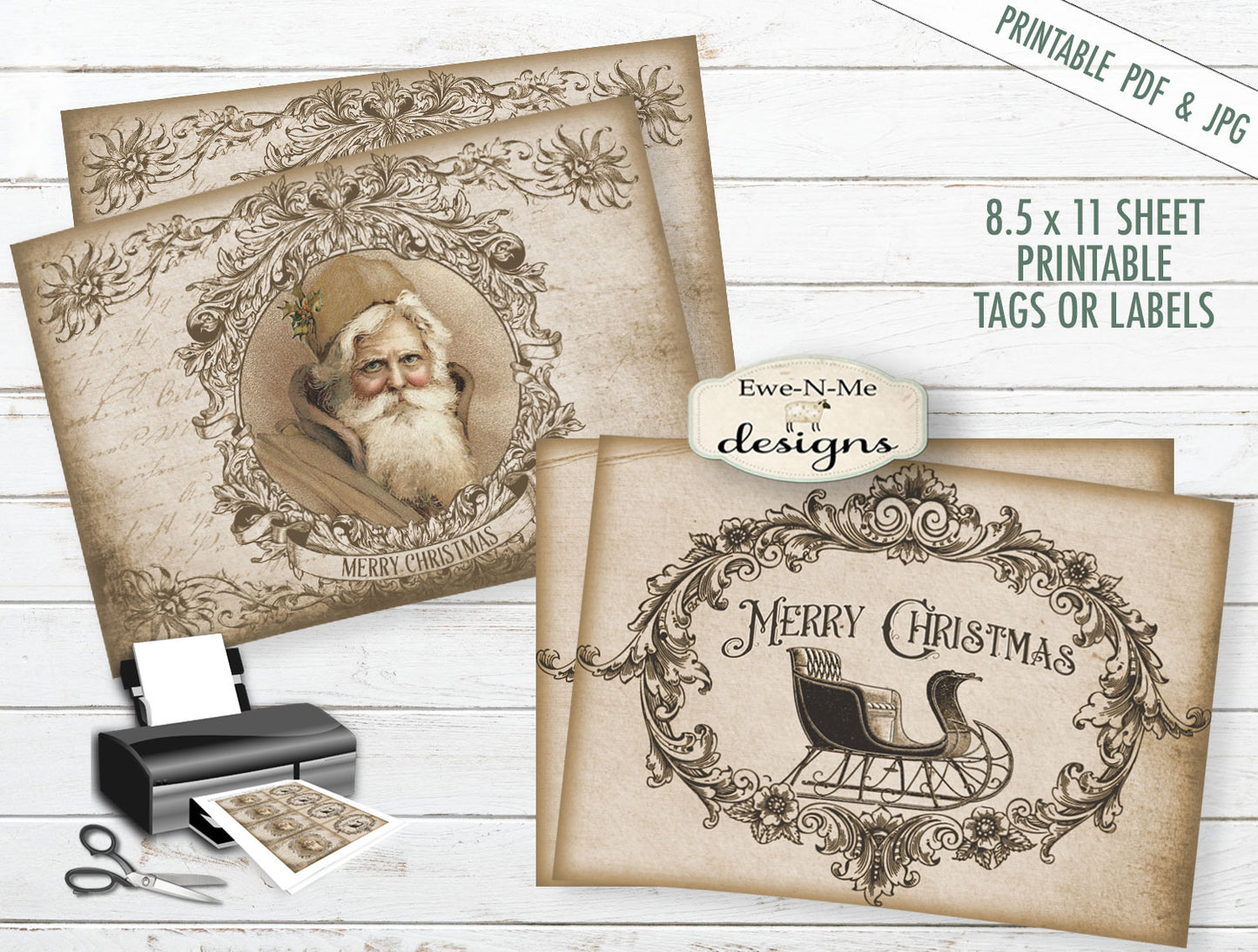 Merry Christmas Santa and Sleigh Labels - PRINTABLE