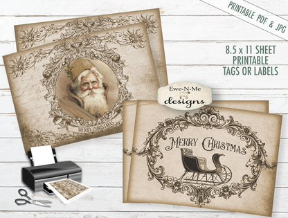 Merry Christmas Santa and Sleigh Labels - PRINTABLE