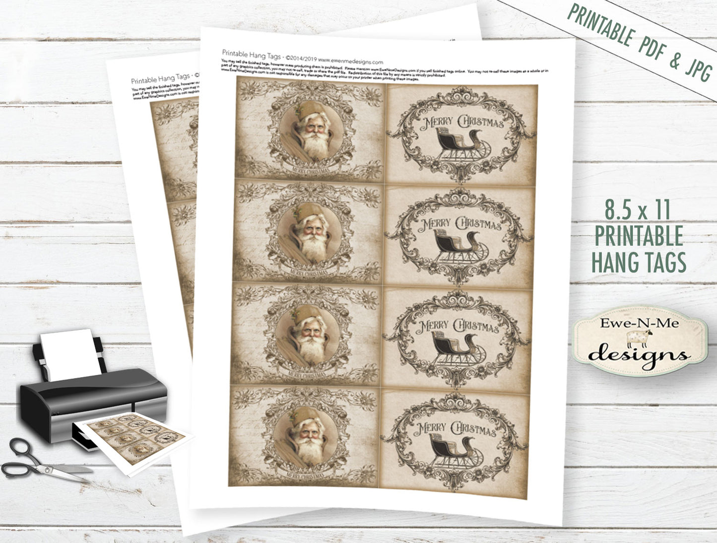 Merry Christmas Santa and Sleigh Labels - PRINTABLE