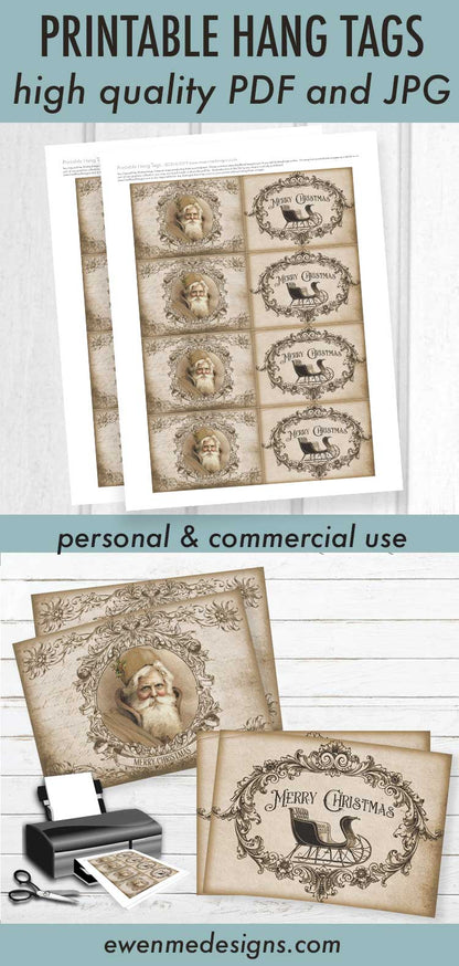 Merry Christmas Santa and Sleigh Labels - PRINTABLE