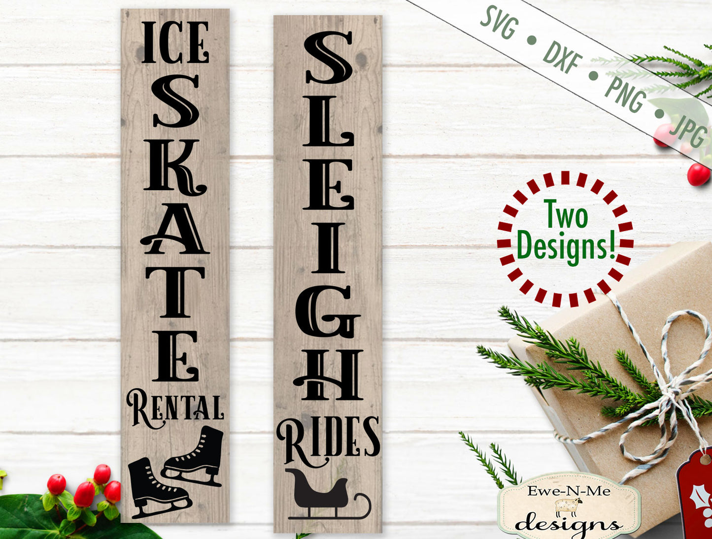 Sleigh Rides - Skate Rental - Vertical Christmas - SVG