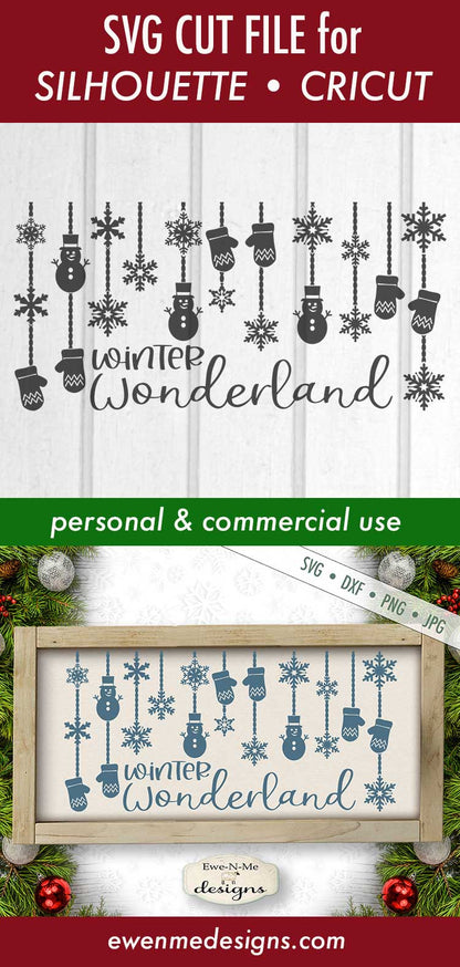 Winter Wonderland - Snowflakes Snowmen Mittens - SVG