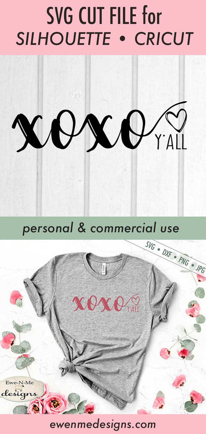 xo xo Yall  - Valentine Heart - Hugs Kisses - SVG
